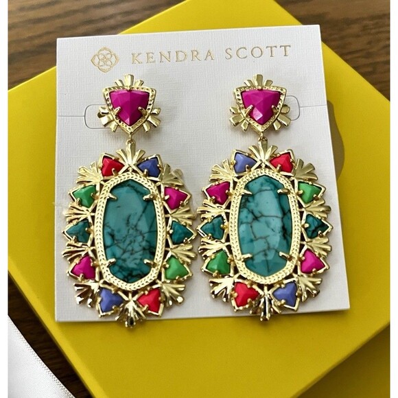 Kendra Scott FIESTA Havana Statement Earrings Gold Colorful Limited Edition NWT - Picture 1 of 2